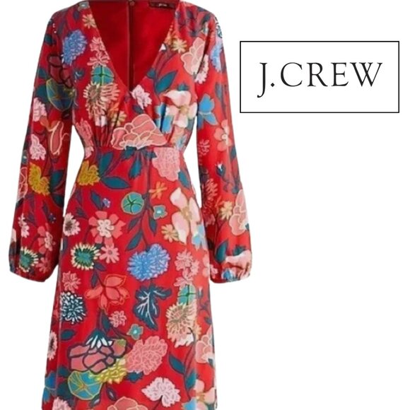 J. Crew V-neck Floral Fit & Flare Dress | Lined | Size 4 | Red Jade Multi - Picture 1 of 3